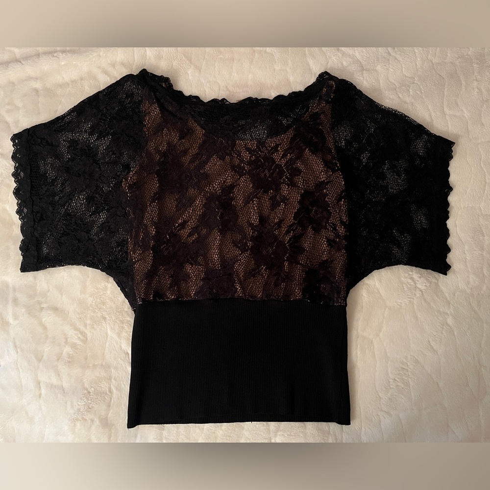 Vintage caché lace mesh top black with tank size L - Picture 4 of 8
